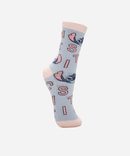 meia feminina cano longo stitch azul 34-39 meia feminina cano longo stitch azul 34-39