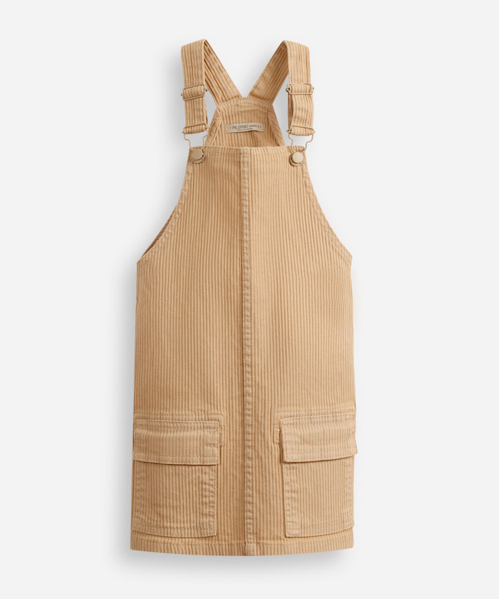 salopete infantil de sarja com bolso - bege medio