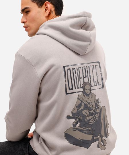 blusão masculino de moletom felpado com capuz one piece cinza PP