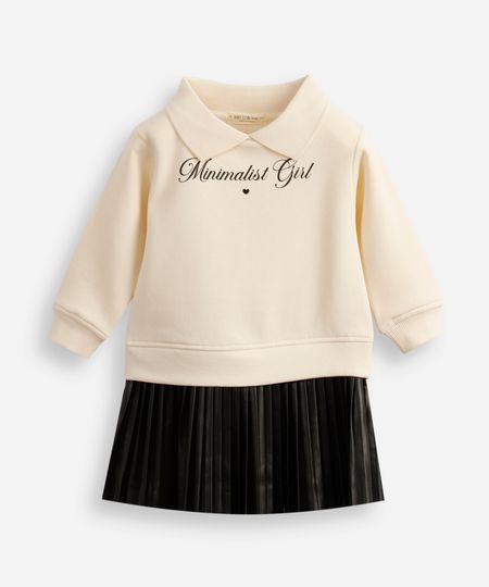 vestido infantil de moletom com saia plissada off white 5