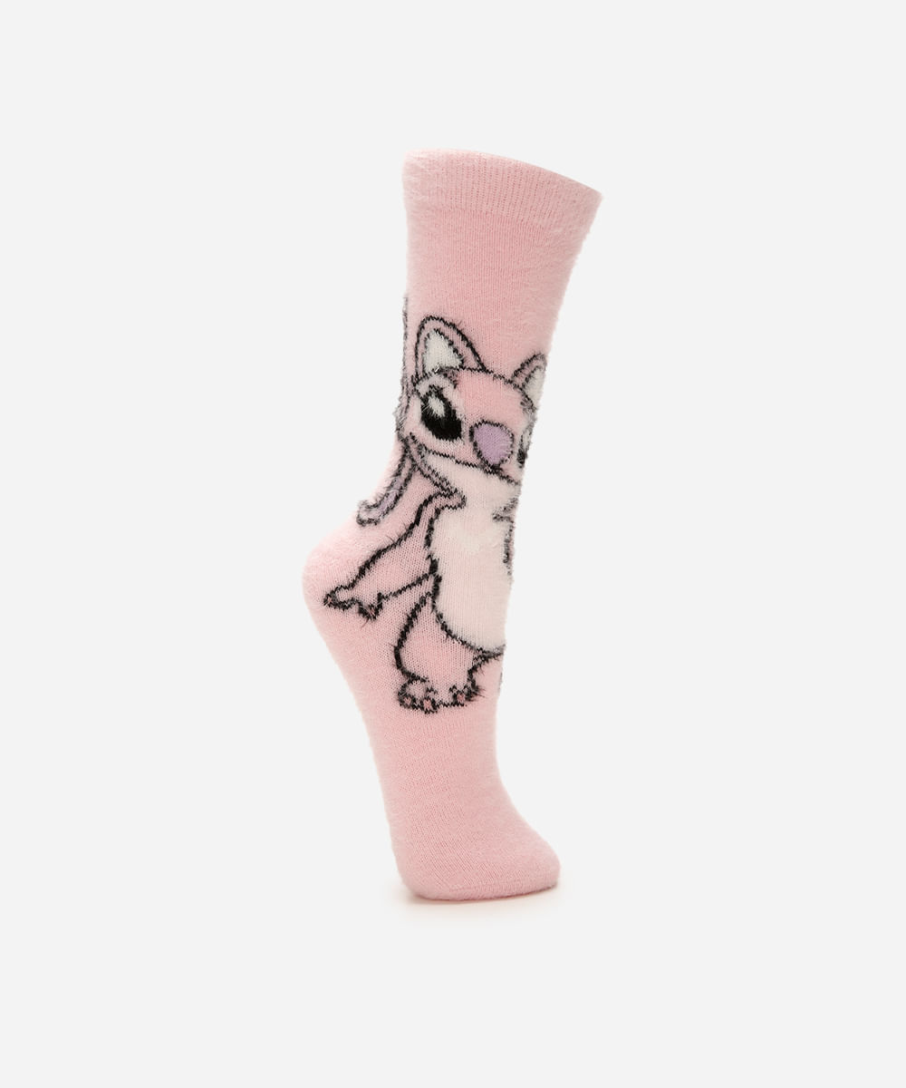 meia feminina de tricot cano longo angel rosa
