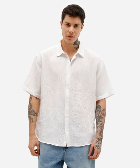 camisa manga curta texturizada branca G camisa manga curta texturizada branca G