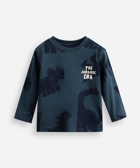 camiseta infantil de algodão jurassic manga longa azul 3