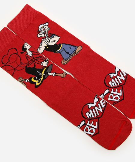 meia masculina cano longo popeye e olívia vermelha 41-43