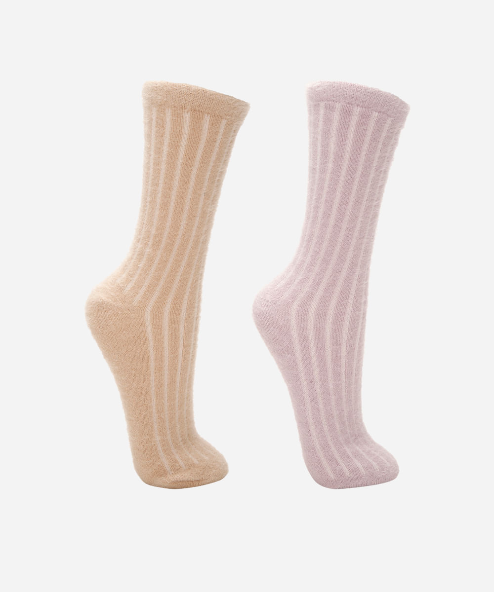 Vista 2 kit de 2 meias femininas cano alto colorida C&A Multicor C&A Multicor