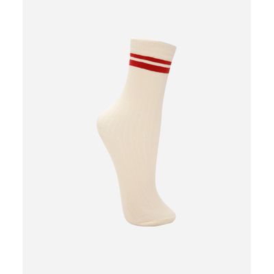 meia feminina cano longo listrada - off white