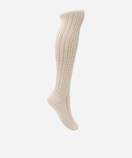meia feminina de tricot cano longo off white 34-39