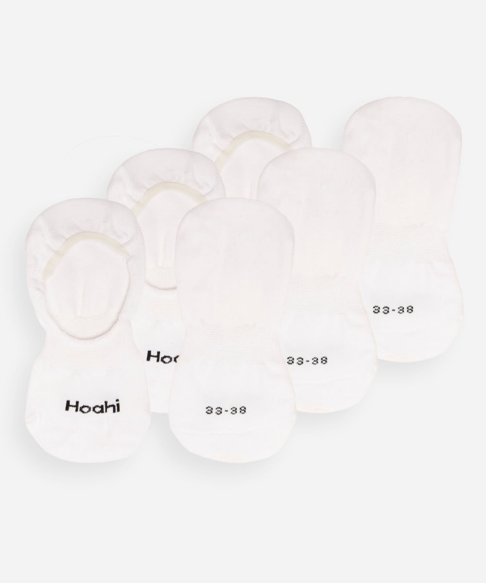 kit de 3 pares de meias femininas invisíveis branco