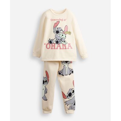 pijama longo infantil moletinho stitch off white