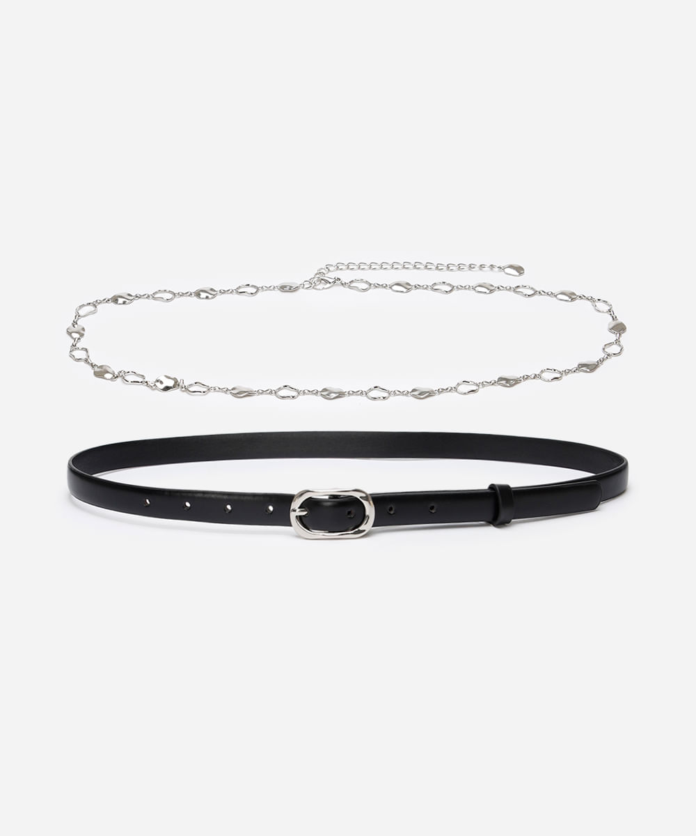 kit de 2 cintos fivela redondo e corrente multicor