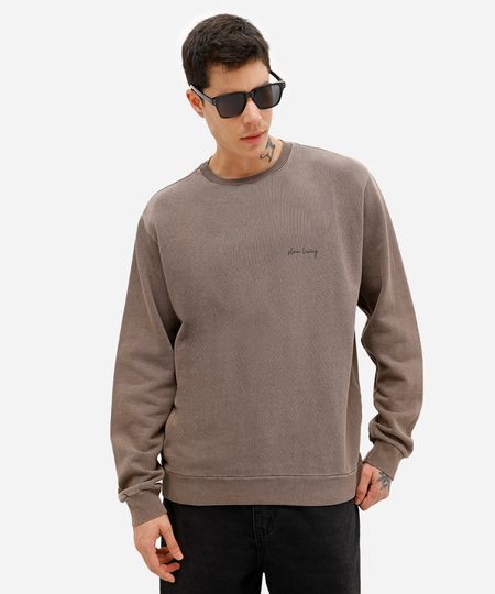 blusão masculino de moletom sem felpa estonado marrom M blusão masculino de moletom sem felpa estonado marrom M