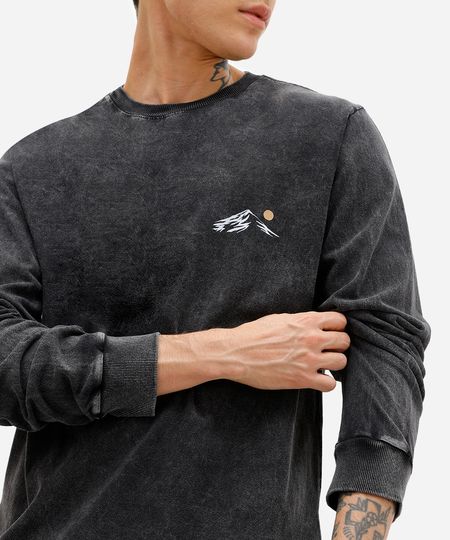 camiseta masculina de algodão estampada estonada cinza P