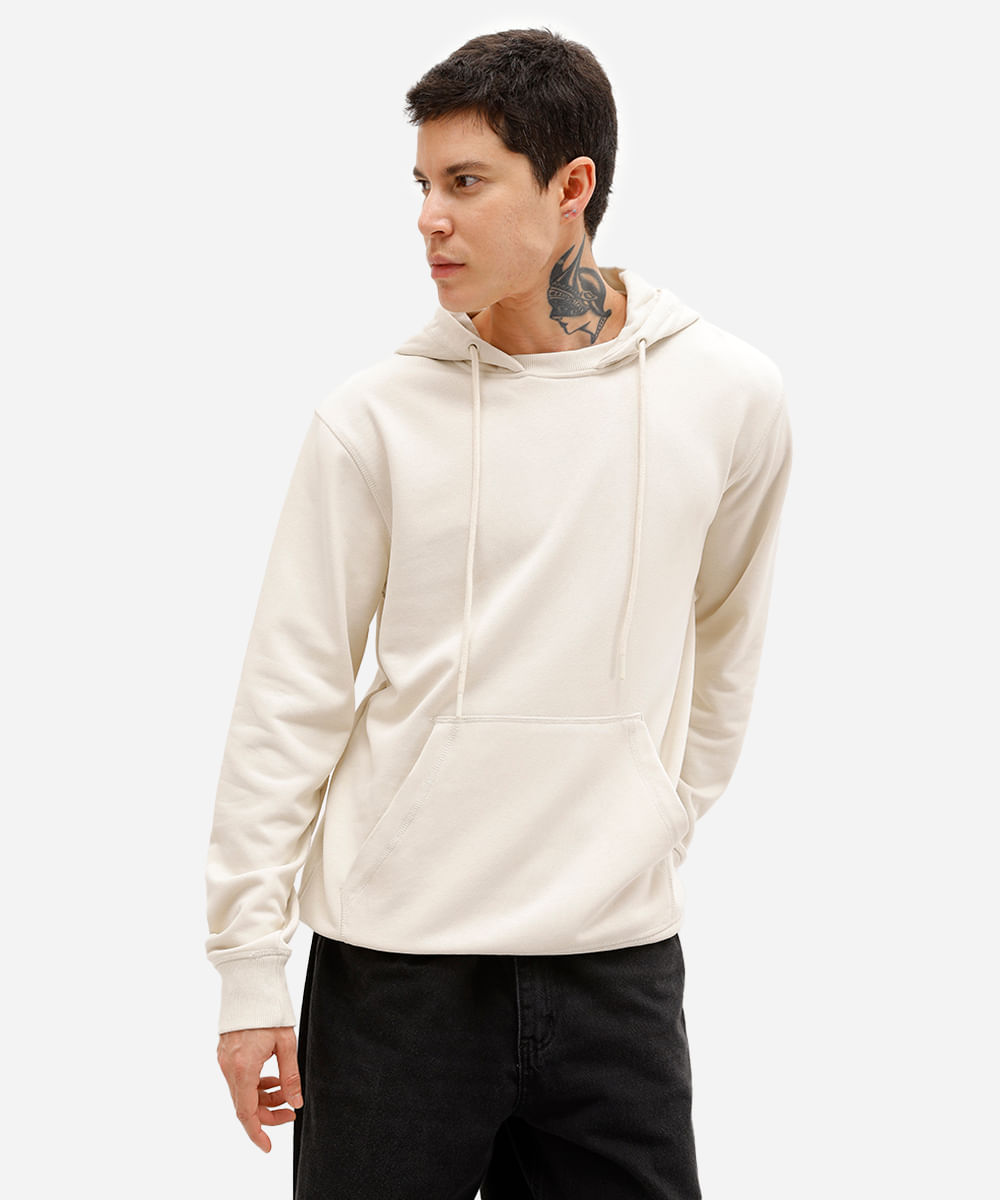 blusão masculino de moletom sem felpa com capuz bege