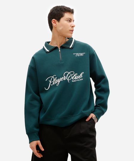 blusão masculino de moletom felpado com gola bordado verde P