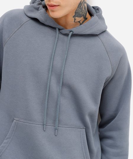 blusão básico masculino de moletom com capuz cinza P blusão básico masculino de moletom com capuz cinza P