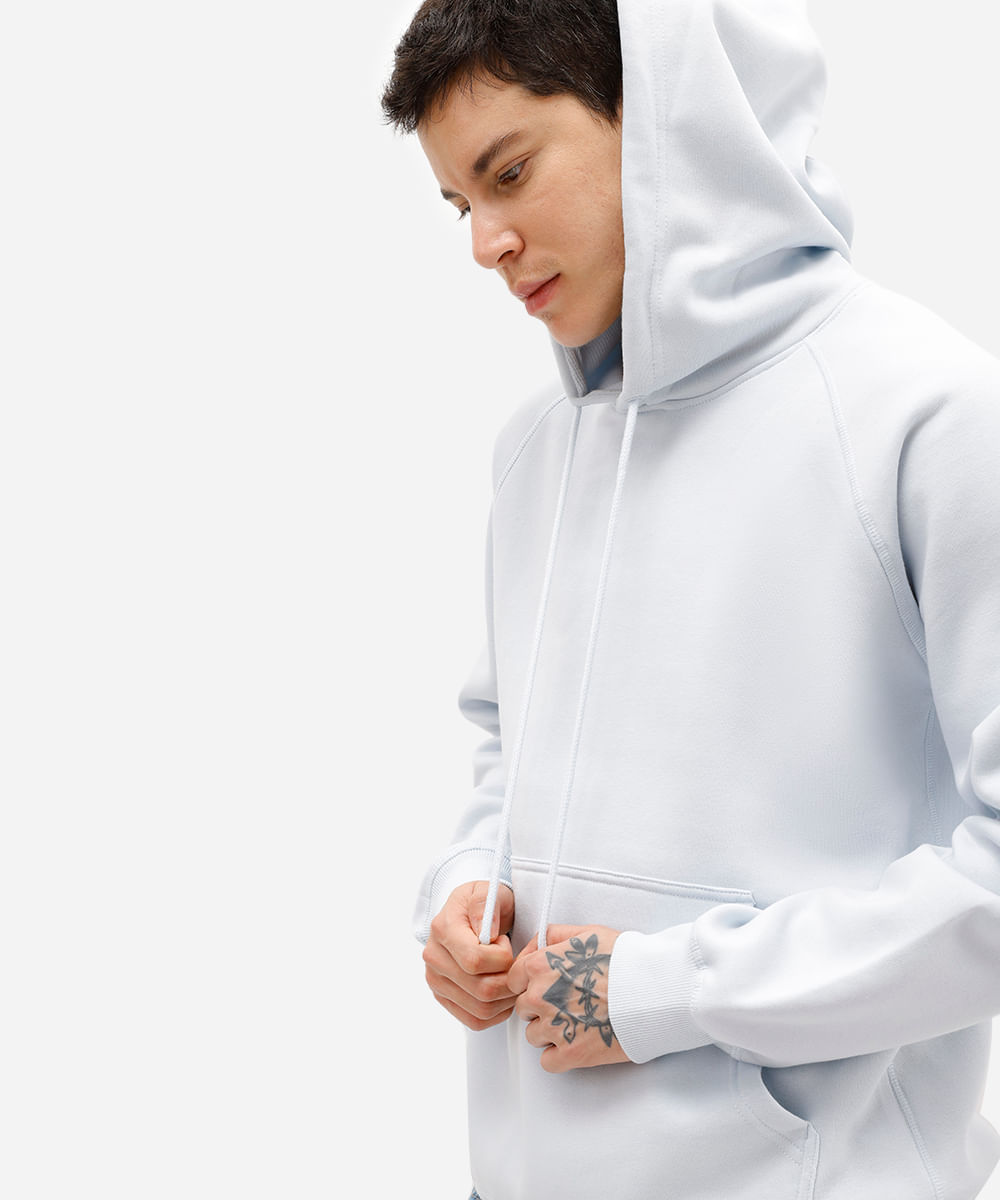 blusão básico masculino de moletom com capuz azul
