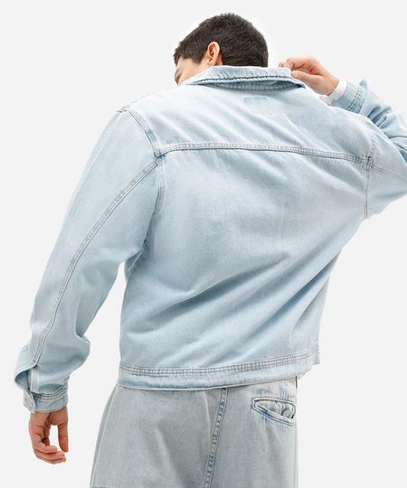 jaqueta masculina jeans com bolsos azul P