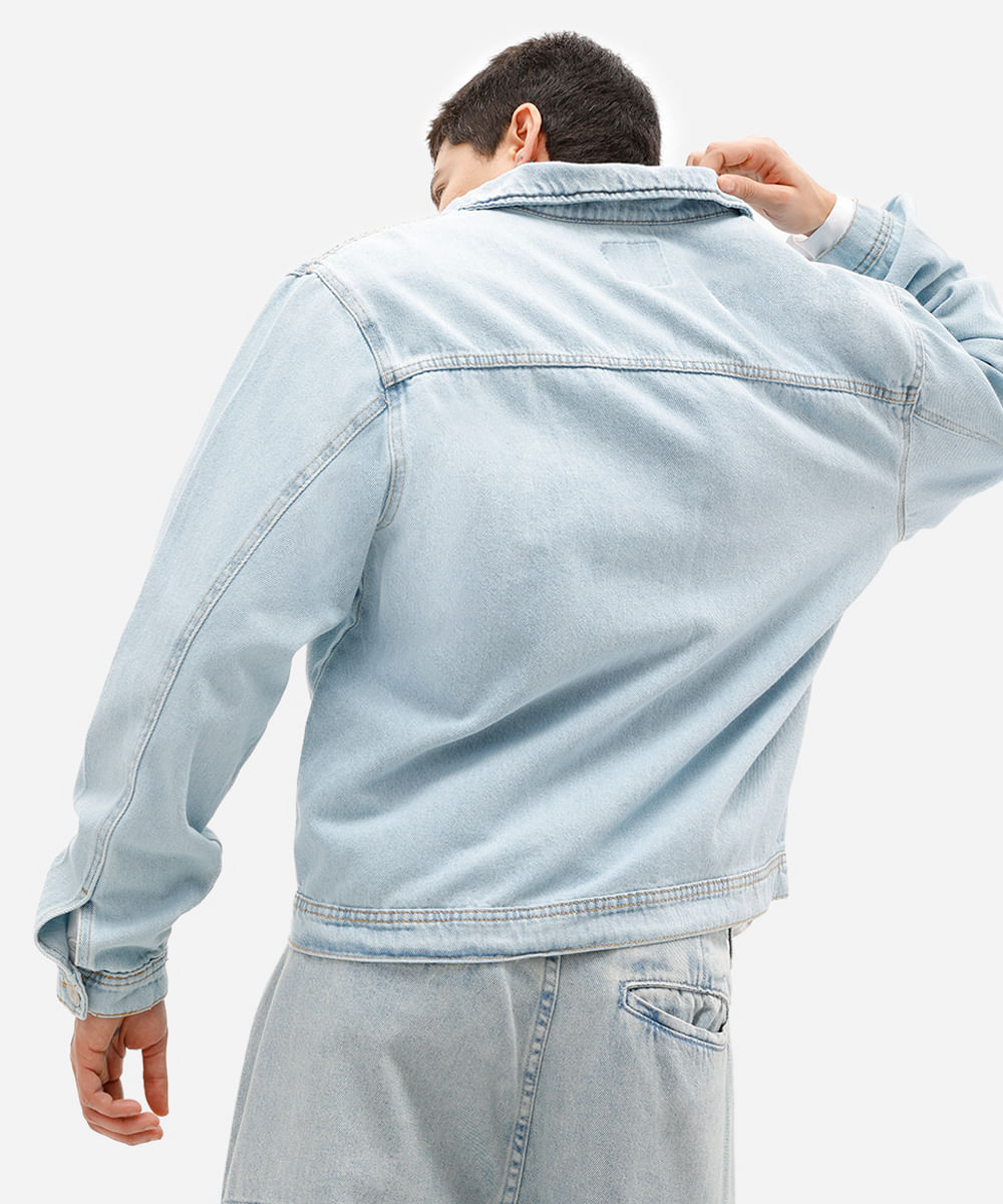 jaqueta masculina jeans com bolsos azul