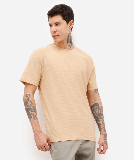 camiseta masculina manga curta texturizada bege P camiseta masculina manga curta texturizada bege P
