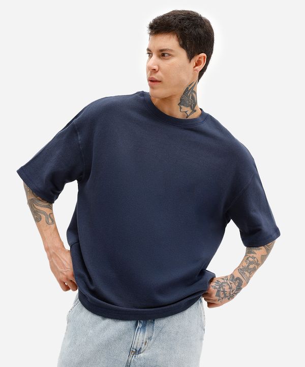 camiseta oversized masculina de moletom sem felpa azul G