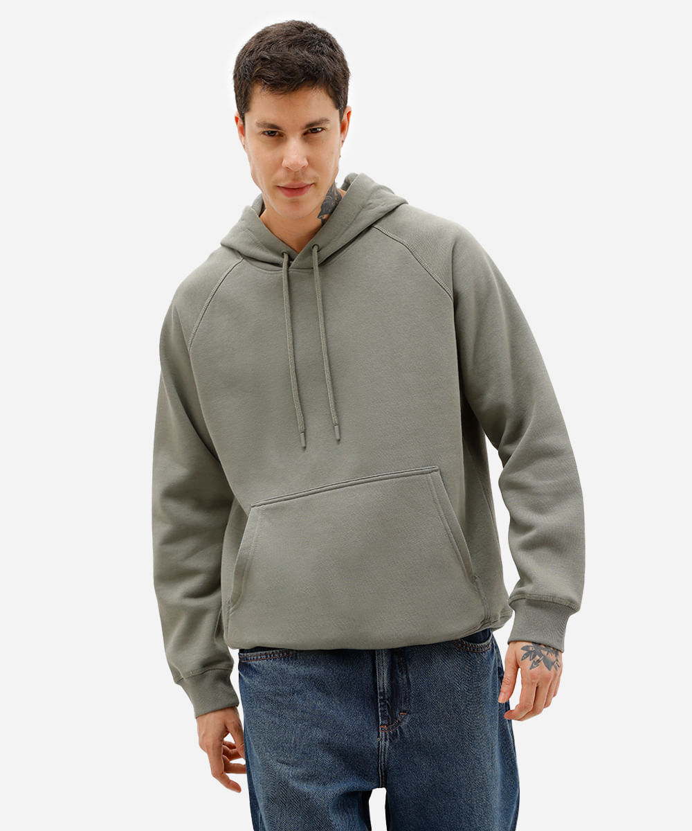 blusão básico masculino de moletom com capuz verde