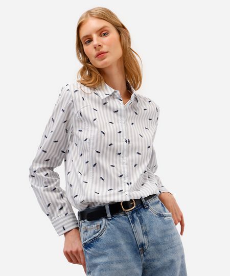 camisa feminina de algodão bordada listrada off white G camisa feminina de algodão bordada listrada off white G