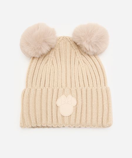gorro infantil pompom minnie bege UNICO