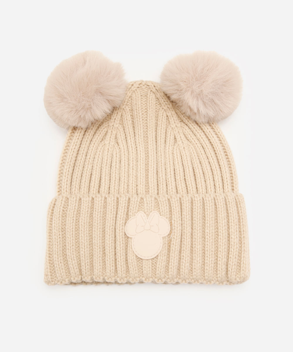 gorro infantil pompom minnie bege