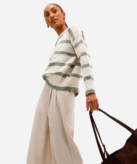suéter feminino de tricot listrado verde M