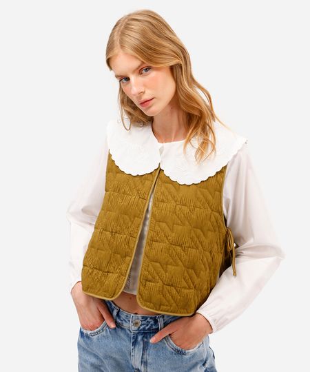 colete feminino texturizado com amarração verde G colete feminino texturizado com amarração verde G