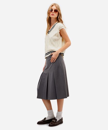 saia midi feminina com pregas cinza 36 saia midi feminina com pregas cinza 36