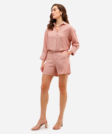 short feminino com linho listrado texturizado laranja 44 short feminino com linho listrado texturizado laranja 44