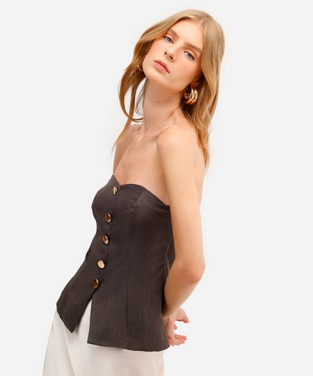 blusa feminina sem alça com botões cinza M