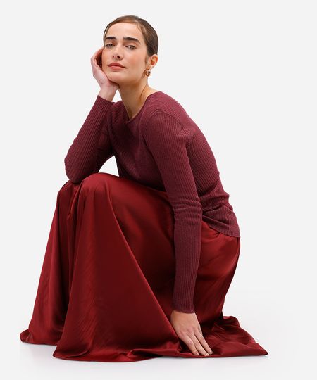 suéter feminino de tricot com lurex canelado vinho PP suéter feminino de tricot com lurex canelado vinho PP