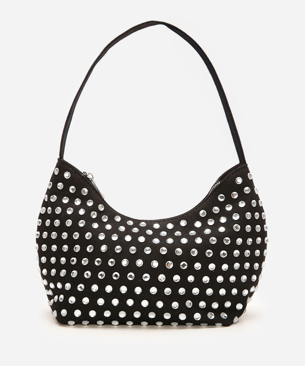 bolsa shoulder feminina strass suede preto