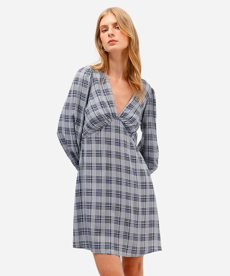 vestido curto feminino de viscose manga longa xadrez azul P vestido curto feminino de viscose manga longa xadrez azul P
