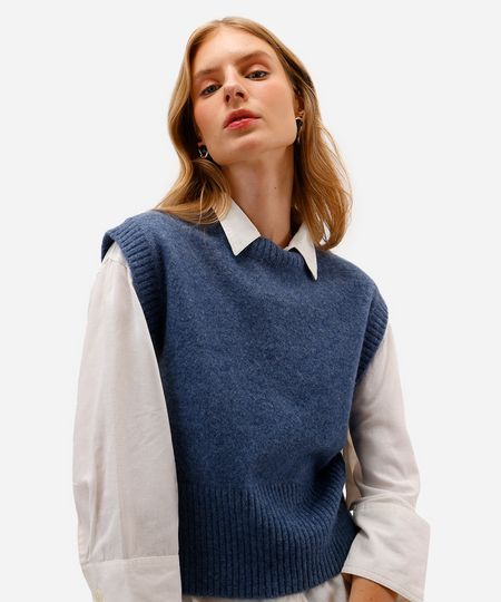 colete feminino de tricot texturizado azul P