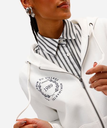 blusão feminino de moletom felpado com capuz estampado off white P
