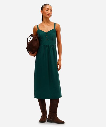 vestido midi de viscose decote coração verde PP vestido midi de viscose decote coração verde PP