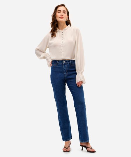 calça reta feminina jeans sawary azul 44
