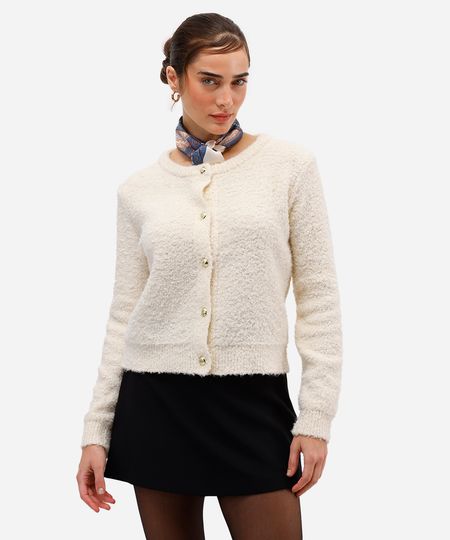 cardigan feminino de tricot texturizado - off white PP