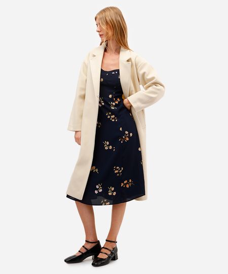 vestido midi feminino decote coração floral azul PP vestido midi feminino decote coração floral azul PP