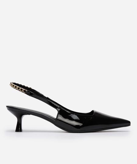 scarpin bico fino corrente salto baixo oneself preto 35