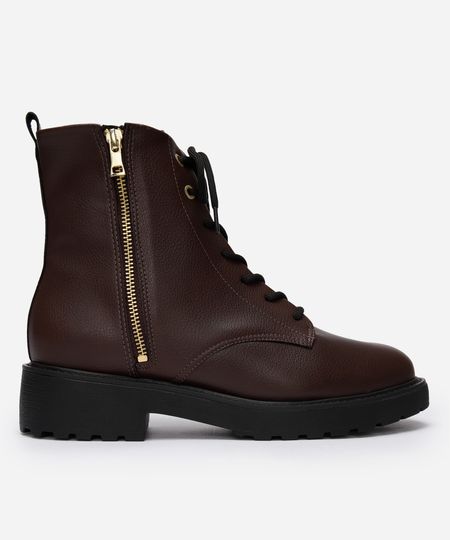 bota coturno feminina cano curto tratorada  com zíper vizzano marrom 35
