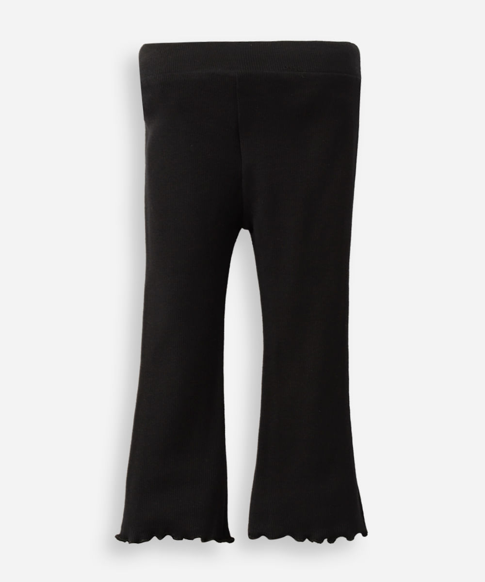 calça flare infantil com fru fru preta