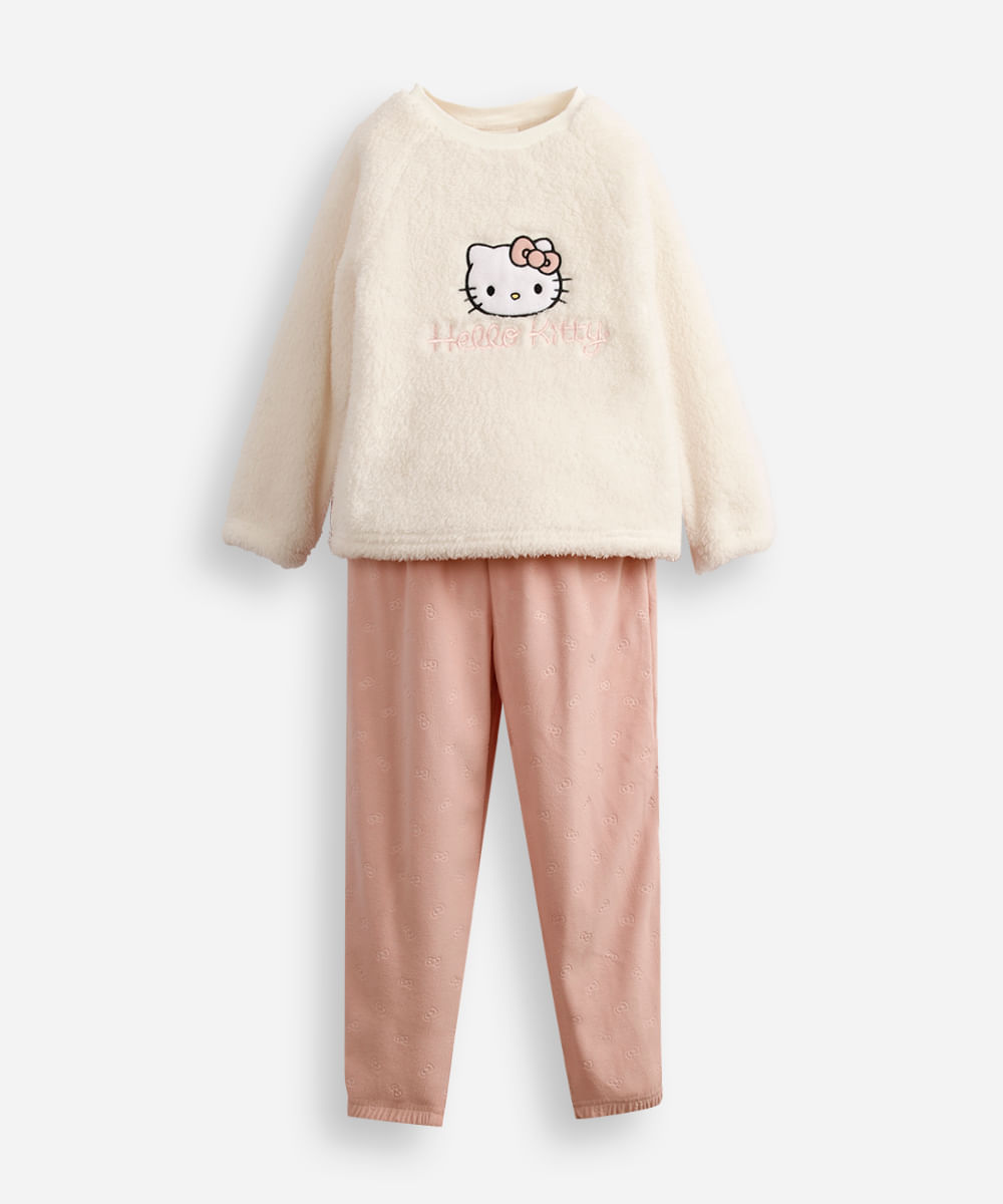pijama longo fleece hello kitty off white