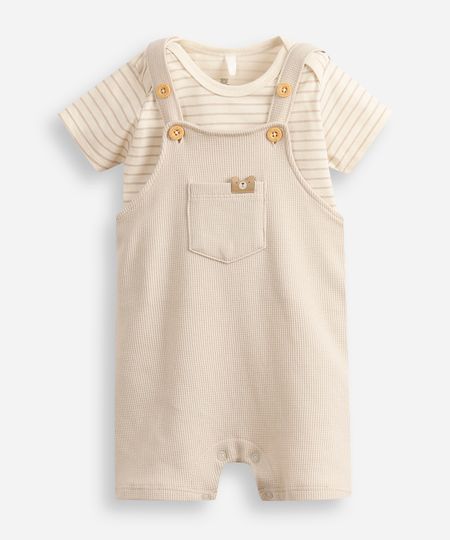 jardineira infantil algodão bege 3-6 jardineira infantil algodão bege 3-6