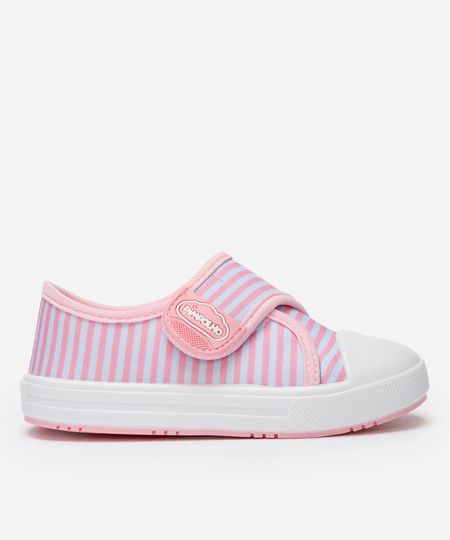 tênis infantil com velcro listrado rosa 24