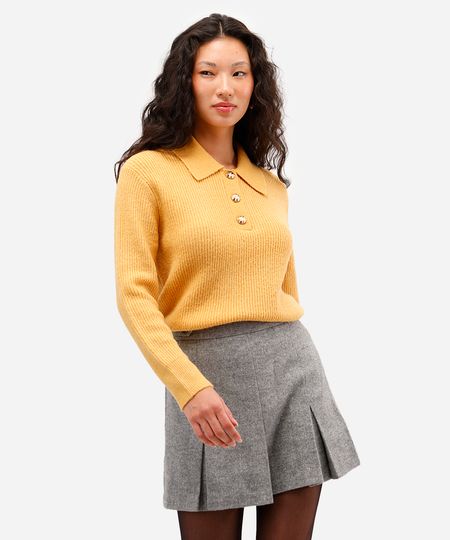 suéter feminino de tricot com gola manga longa amarelo M