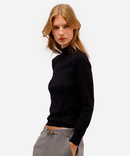 blusa feminina de tricot manga longa gola alta preta PP